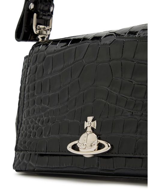 Vivienne Westwood Black Simple Glossy Shoulder Bag