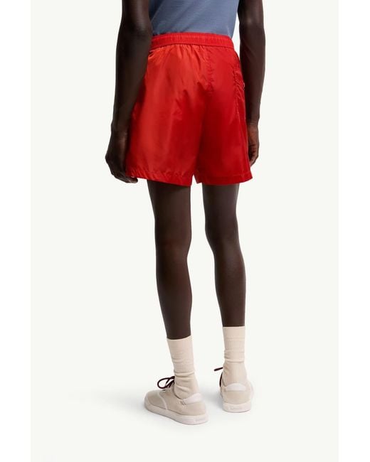 Moncler Red Logo Patch Drawstring Swim Shorts for men