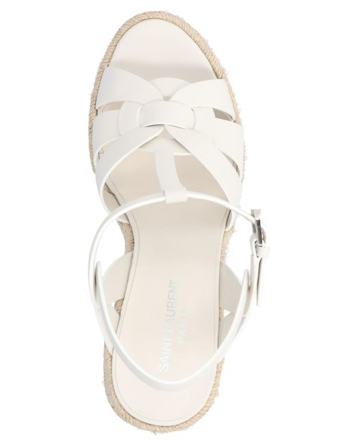 Saint Laurent White Tribute Wedge Sandals