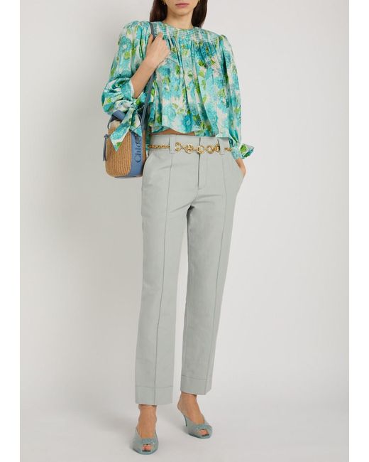 Chloé Blue Printed Cropped Silk Blouse