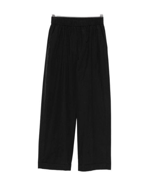 Peserico Black Elasticated-Waistband Turned-Up-Cuff Trousers