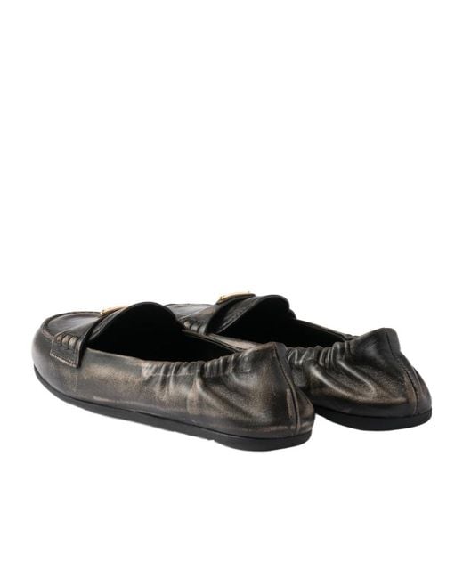 Prada Black Triangle-Logo Loafers