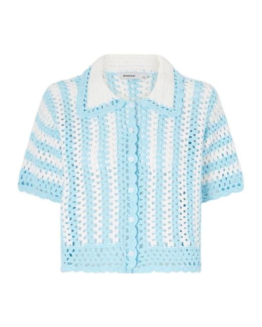 Jonathan Simkhai Blue Striped Crochet Shirt