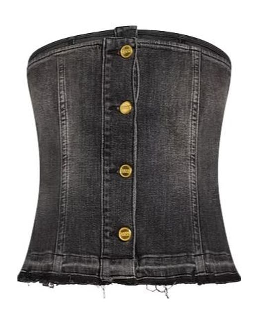 Ganni Black Strapless Denim Crop Top