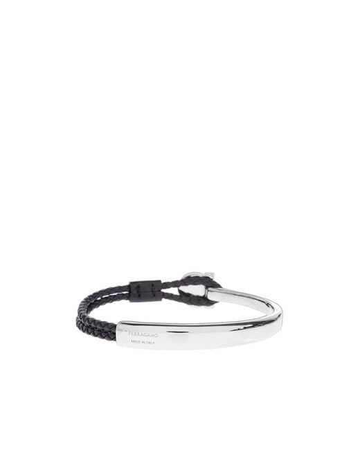 Ferragamo White Ferragamo Semi-Rigid Gancini Bracelet for men