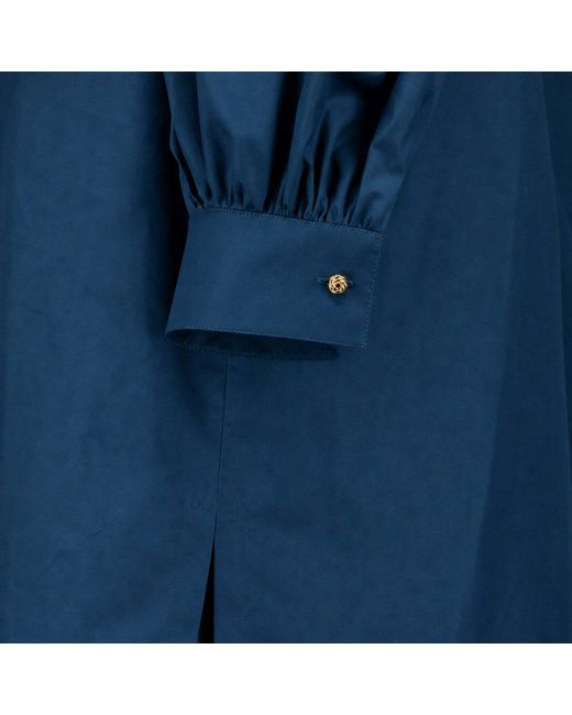 Max Mara Blue Gathered Poplin Shirt Dress
