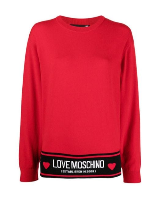 Moschino Red Logo Inlaid Densely Woven Pullover