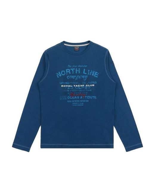 Paul & Shark Blue Logo Printed Long-Sleeved T-Shirt for men