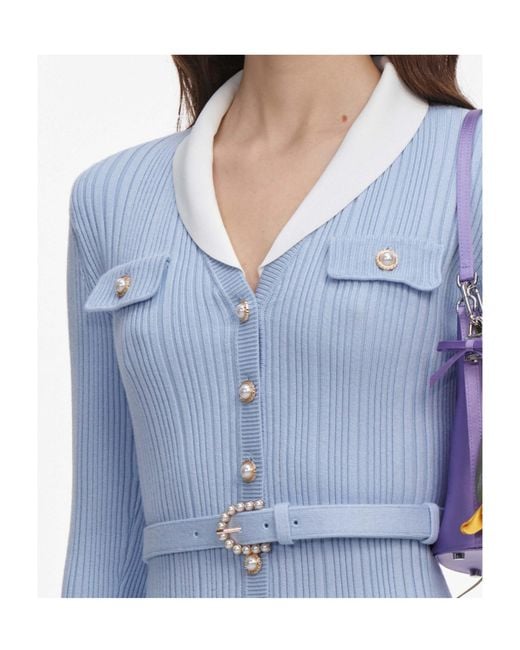 Self-Portrait Blue Ribbed Knit Mini Dress