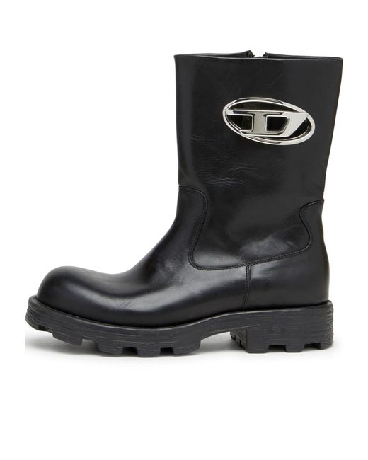 DIESEL Black Mid-Calf Boots With Chunky Sole And Logo Detail