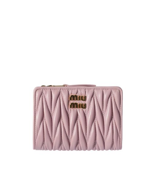 Miu Miu Pink Matelassé Nappa Leather Small Wallet