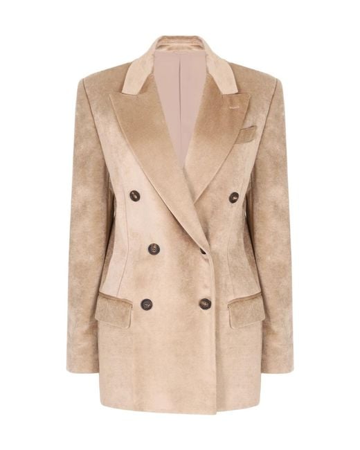 Brunello Cucinelli Natural Chain-Trim Double-Breasted Blazer