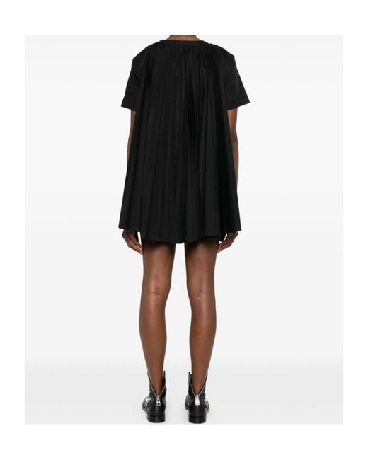 Sacai Black Pleated Crewneck Mini Dress