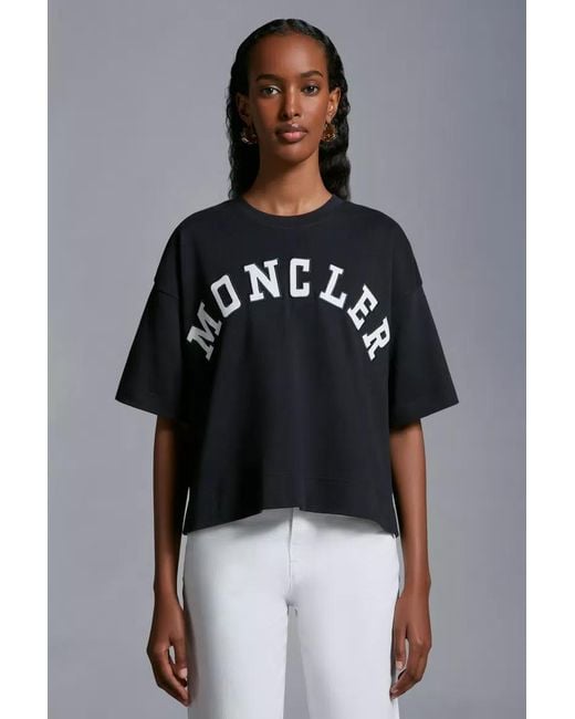 Moncler Blue Logo Printed Cropped T-Shirt