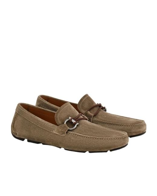 Ferragamo Brown Gancini Driver Loafer for men