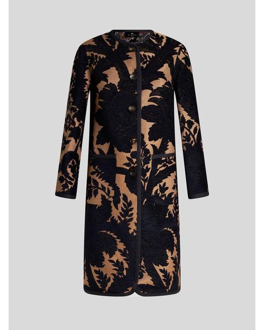 Etro Black Reversible Chenille Jacquard Coat