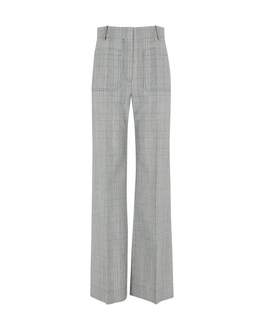 Victoria Beckham Gray Pinstriped Straight-Leg Trousers