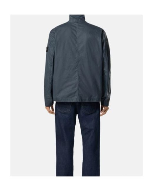 Stone Island Blue Logo Patch Buttoned Jacket for men