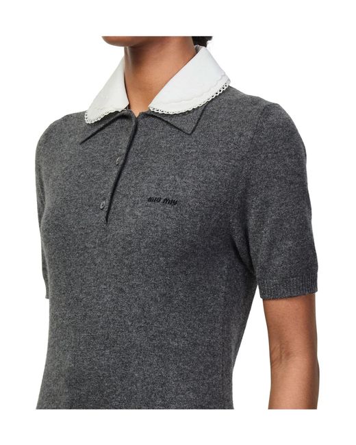 Miu Miu Gray Polo Shirt With Peter Pan Collar