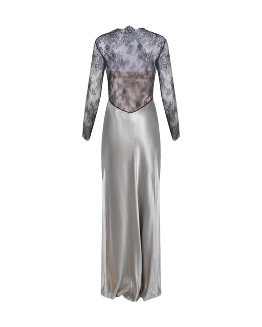 Alberta Ferretti Gray Glossy Lace Satin Dress