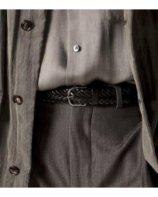 Giorgio Armani White Braided Leather Belt for men