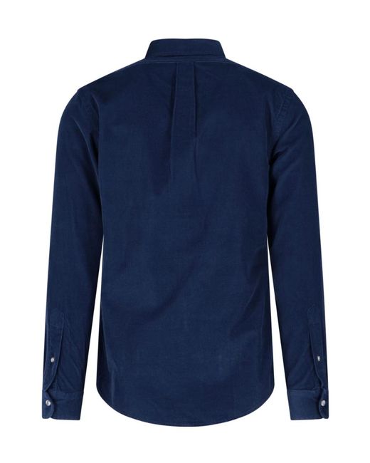 Polo Ralph Lauren Blue Logo Embroidered Curved Hem Shirt for men
