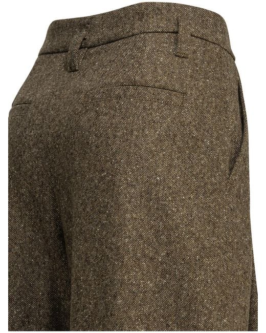 Brunello Cucinelli Natural Virgin-Wool Donegal Pleated Barrel Trousers With Monili