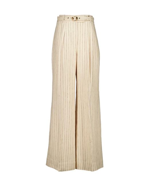 Zimmermann Natural Pinstripe Belted Trousers