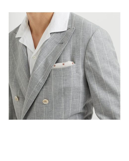 Brunello Cucinelli Gray Double-Breasted Blazer for men