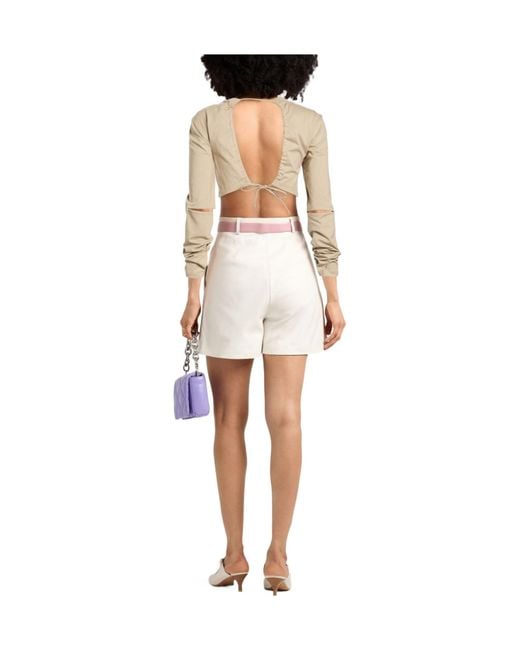 Jacquemus Natural Solid-Color Long-Sleeve Cropped T-Shirt