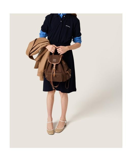 Miu Miu Brown Canvas And Leather Backpack