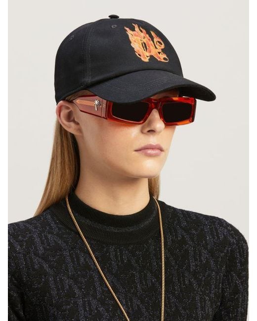 Palm Angels Black Burning Monogram Baseball Cap for men