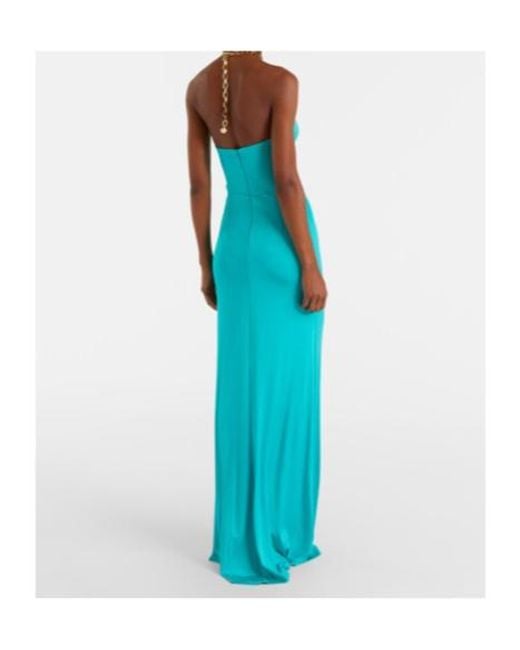 Carolina Herrera Blue Halterneck Ruched Jersey Gown