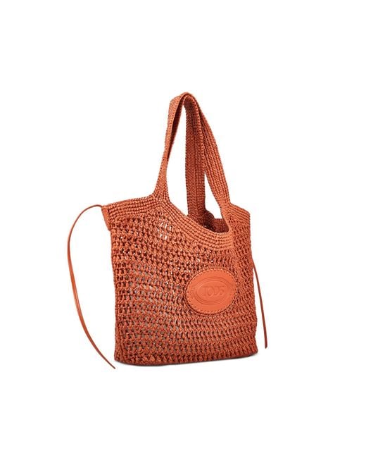 Tod's Red Woven Logo Raffia Shoulder Bag