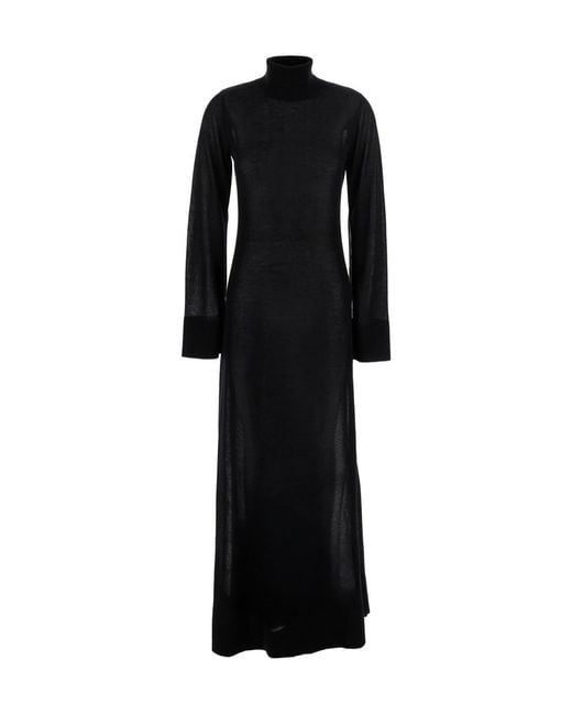 Totême Black Long Turtleneck Dress With Slit Sleeves