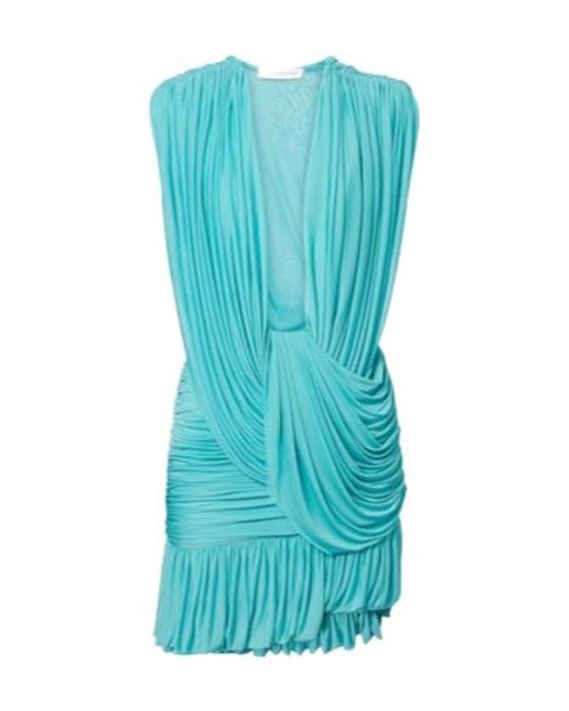 Christopher Esber Blue Ripple Draped Jersey Minidress