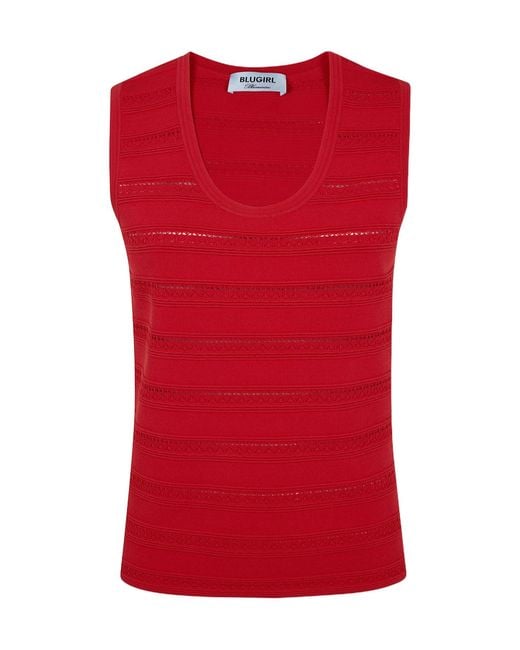 Blugirl Blumarine Red Pointelle-Knit Sleeveless Top