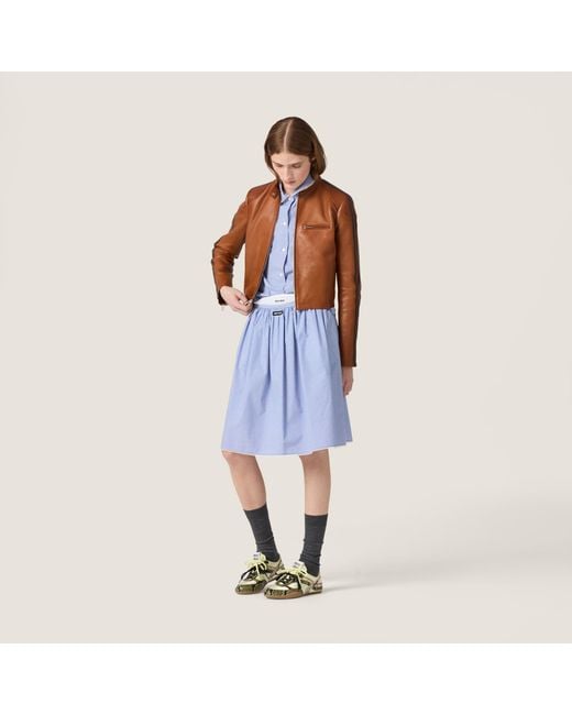 Miu Miu Blue Logo-Patch Midi Skirt