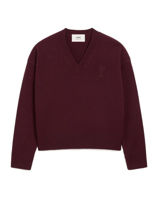 AMI Red V-Neck Sweater for men