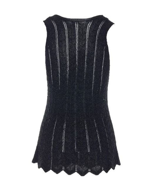 Twinset Black Lurex Knit V-Neck Knitted Top