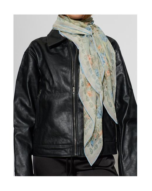 McQueen Green Printed Silk Scarf