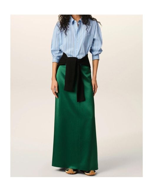 AMI Blue Striped Cotton Cropped Shirt