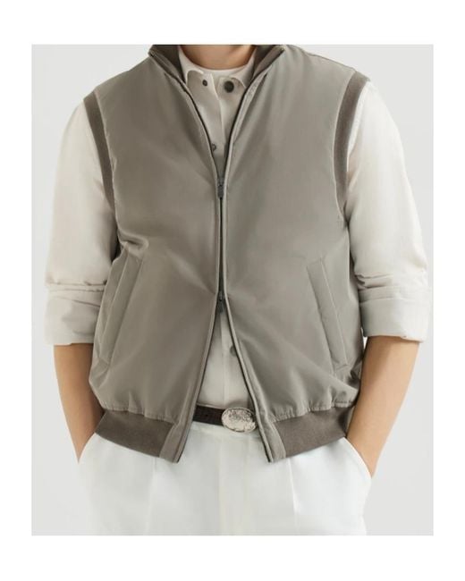 Brunello Cucinelli Gray Bonded Nylon Vest With Thermore Padding for men