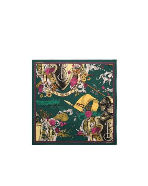 Burberry Green Etched Knight Silk Scarf