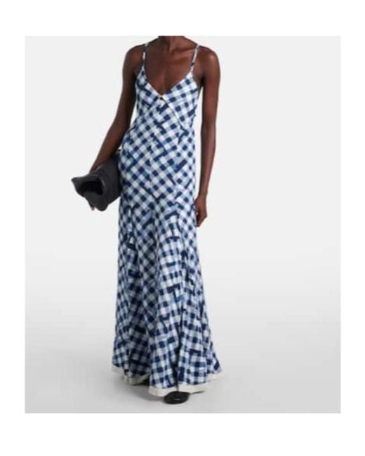 Proenza Schouler Blue June Checked Crepe De Chine Maxi Dress