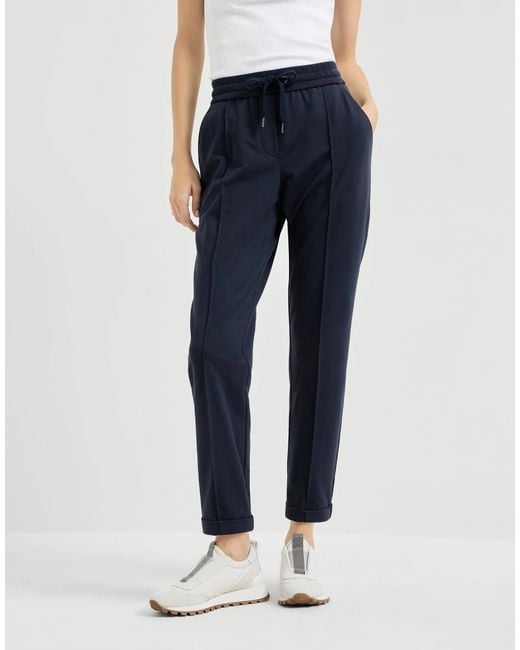 Brunello Cucinelli Blue Cotton-Blend Drawstring Sweatpants