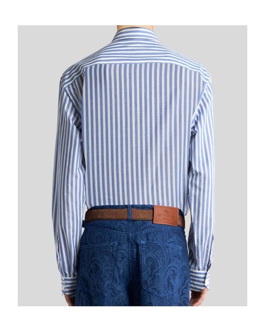 Etro Blue Pegaso Embroidered Striped Shirt for men