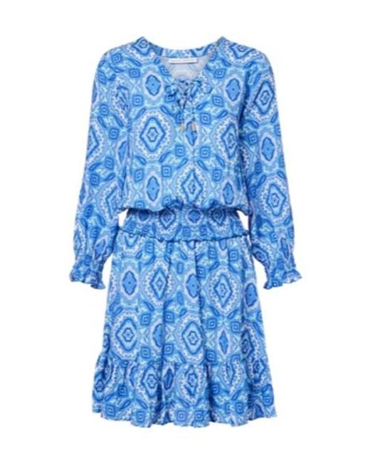 Heidi Klein Blue Mykonos Printed Smocked Minidress