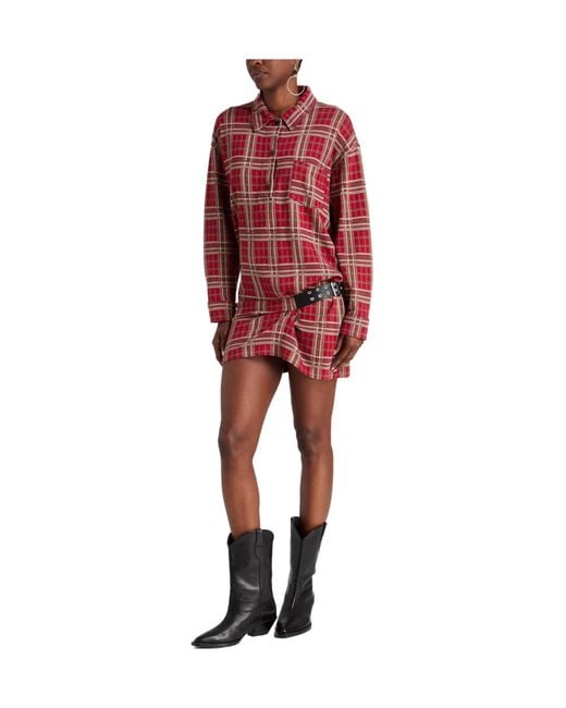 Isabel Marant Red Plaid Shirt Dress