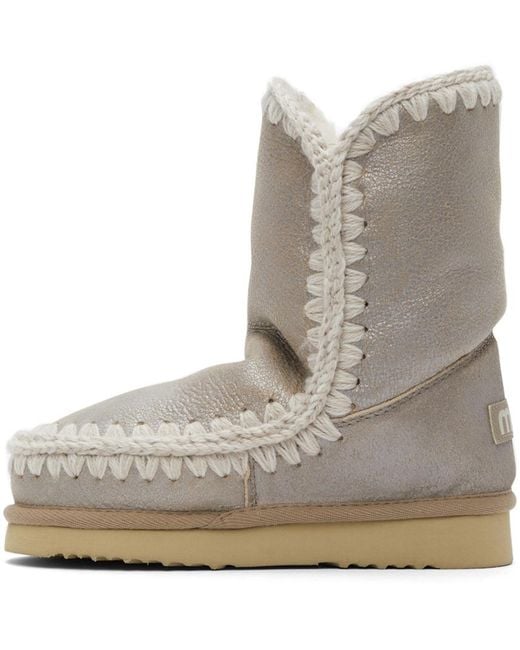 Mou Gray Stitch Detailed Logo Patch Snow Boots